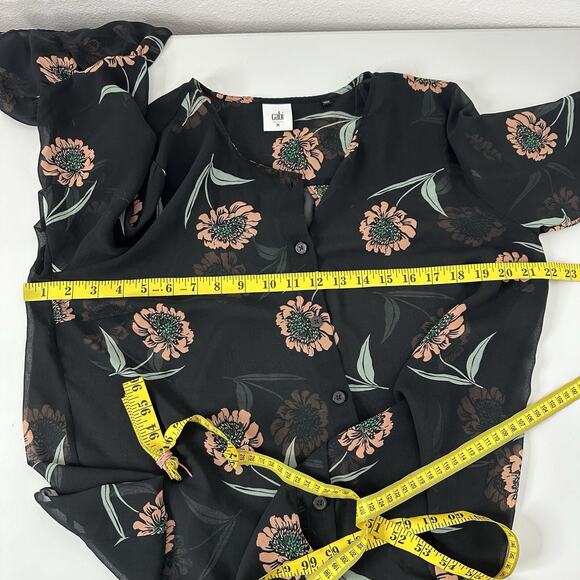 CAbi 5206 Blouse Women Medium Black Floral Ruffle Sheer Flowy La Di Da Shirt Top - Picture 9 of 11